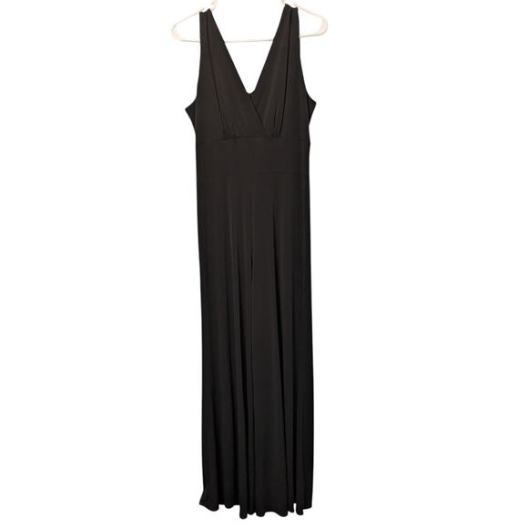 Clara Sun Woo Sz M Signature Black Jumpsuit Sleeveless V Neck Surplice Wide Leg